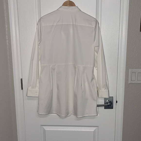 Piazza Sempione White Satin Tunic Dress Blouse Italy Paneled ButtonUp Pockets 42 - Picture 8 of 8